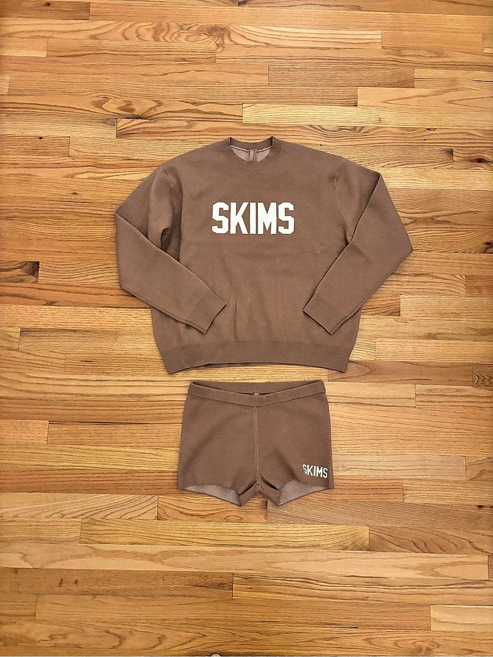 SKIMS Cotton Fleece Crewneck Sweatshirt and Boxer Set Brown